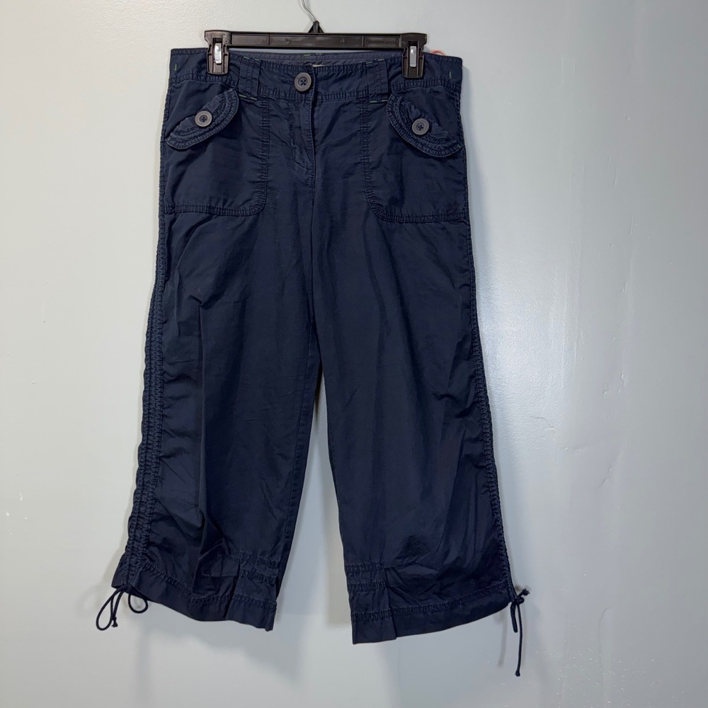Hei Hei Anthropologie Women Navy Blue Cargo Capri Pants Size 8 Ruched Drawstring